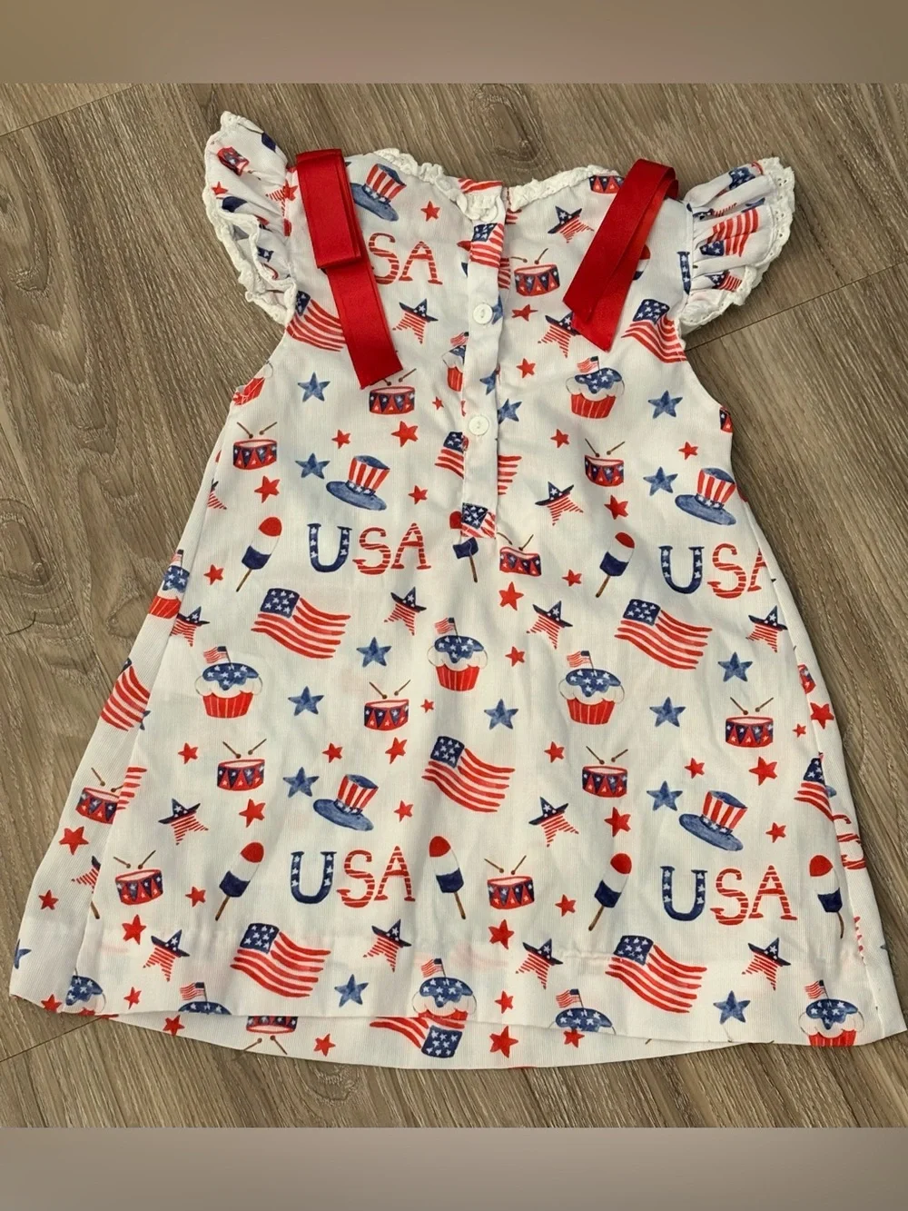 Toddler Girls' 2T Patriotic USA 4th of July Sundress with Red Satin Ribbons